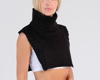 Turtleneck Dickie, Knit Mohair Dickie, Mock Turtleneck, Dickie Collar, Wool Scarf, Knitted Neck Warmer, Knit Neck Accessories, Black