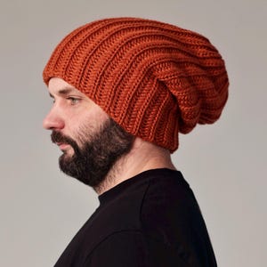 Slouchy knit hat for men Oversized wool beanie Warm thick hat Extra large hat for big head Gift for Him
