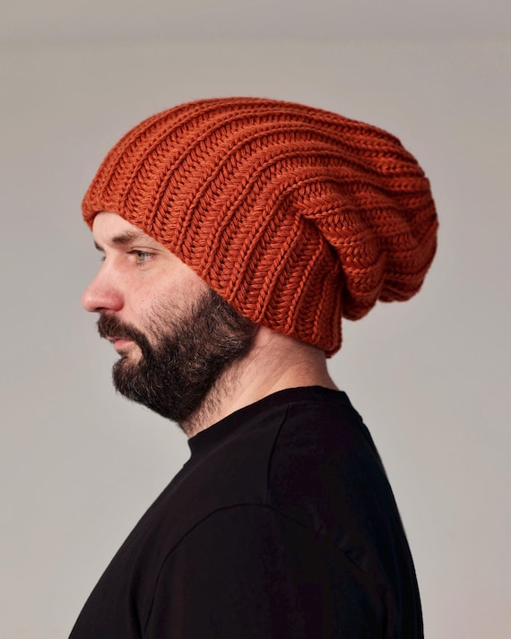Slouchy Knit Hat for Men Oversized Wool Beanie Warm Thick Hat Extra Large Hat for Big Head Gift for Him