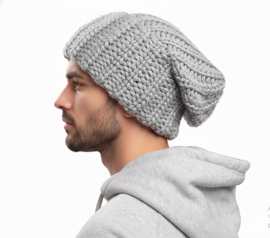 Woolen Thick Handknit Beanie Grey Gray Knitted Hat Chunky Beanie Giant Hat Chunky Knit Hat  main image 2