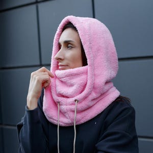PINK Over Helmet Hood, Ski Hood, Skiing Hood, Snowboard Hood, Sherpa Hood, Ski Helmet Cover, Balaclava, Fleece Hood, Winter Gift