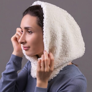 Hooded Scarf Womens, Fleece Head Scarf, Soft Cozy Balaclava, Winter Warm Hood, Boho, Hooded Neck Warmer, Cold Weather Gift