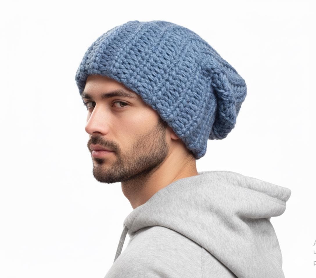 Slouchy Knit Beanie, Chunky Wool Hat for Men and Women  display picture 2