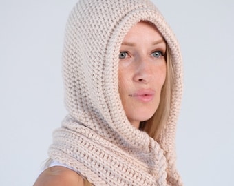 Knit Balaclava Hood, Womens Hooded Cowl, Wool Hooded Scarf, Knitted Hood Cowl, Handmade Balaclava, Neck Warmer, Trending Now, Gift for Her