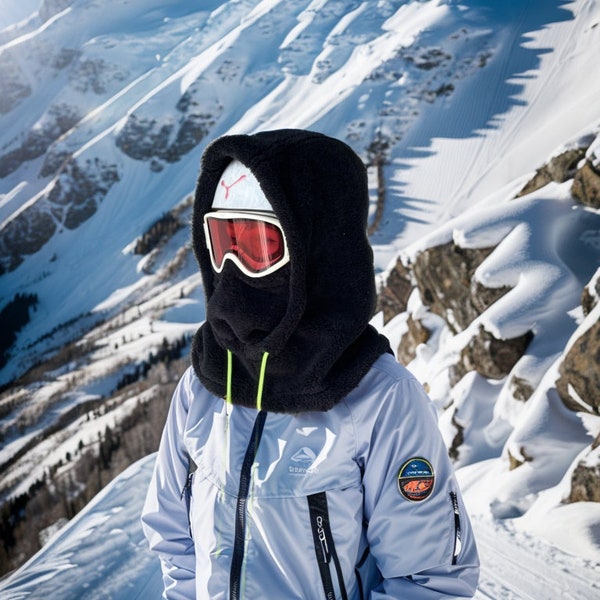 Ski Hood, Over Helmet Hood, Sherpa Hood, Balaclava, Snowboard Hood, Skiing, Helmet Cover, Fleece Hood, Black Hood, Adventure Hood, Gift