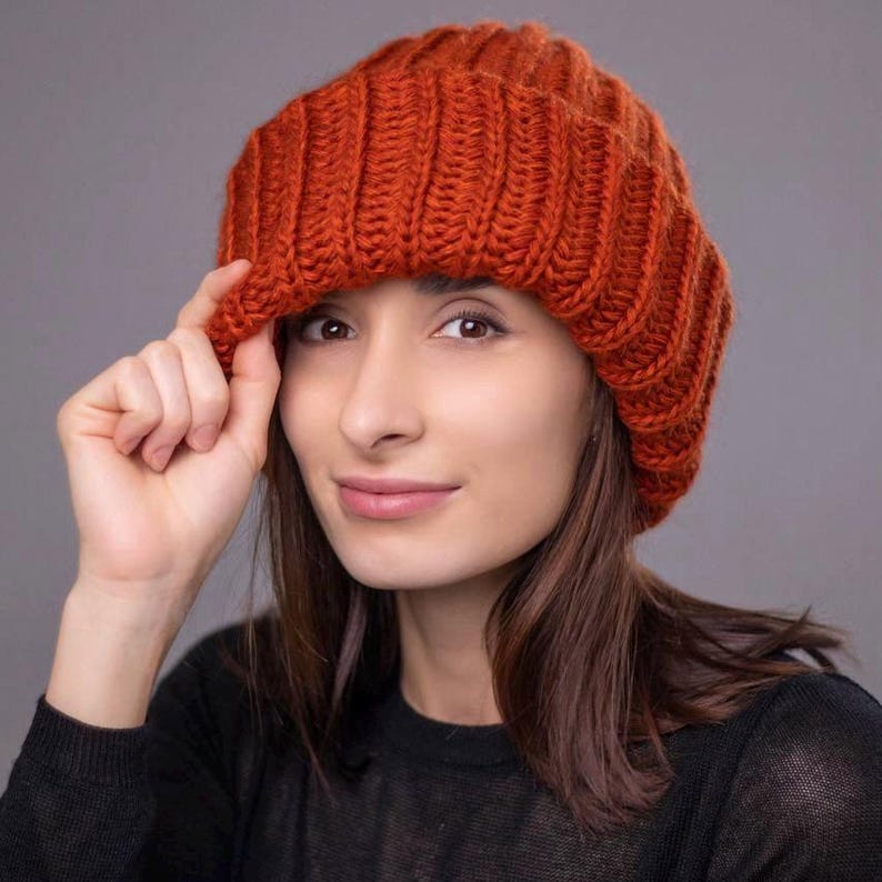 Oversized Wool Beanie Chunky Knit Thick Hat Slouchy Knit Beanie Extra ...
