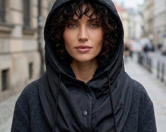Hooded Scarf, Waterproof Hood, Rainproof Hooded Shawl, Warm Cowl Hood, Rain Hats for Women, Fleece Lining Hood, Handmade, Gift for Her