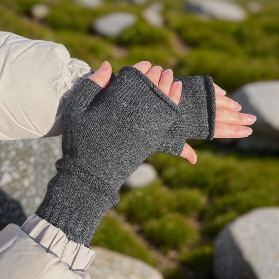 Cashmere Fingerless Gloves for Women, Hand Knitted Arm Warmers