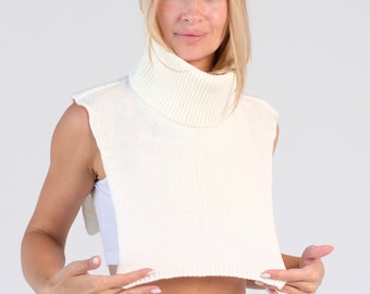 Turtleneck Dickie, Knit Mohair Dickie, Mock Turtleneck, Dickie Collar, Wool Scarf, Knitted Neck Warmer, Knit Neck Accessories, White