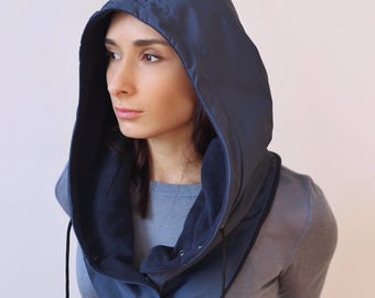 Hooded Scarf, Waterproof Hood, Rainproof Hooded Shawl, Warm Cowl Hood, Rain Hats for Women, Fleece Lining Hood, Handmade, Gift for Her
