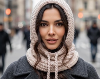 Balaclava Hood Knit, Womens Mohair Hooded Cowl, Wool Hooded Scarf, Knitted Hood Cowl, Handmade Balaclava, Trending Now, Cold Weather Gift