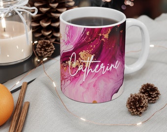 Pink Marble Mug, Personalised Mug, Custom Name Cup, Coffee Tea Cup Gift For Her, Valentines Gift For Her Him, Sister Mum Birthday Gift