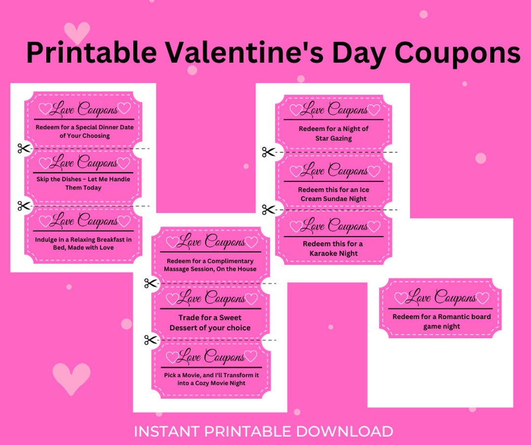 Printable Valentine s Day Coupons Romantic Date Ideas Set Of 10 Instant Download Love Vouchers