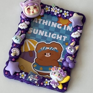 Pronti per la spedizione Porta carte Decoden, porta carte K-pop, graziosi portacarte Decoden viola 10 x 7 cm.