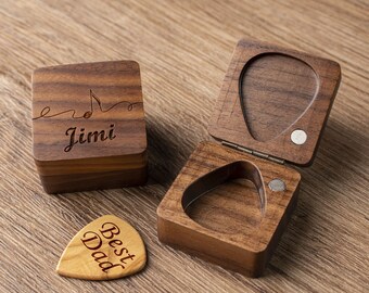 Personalized Wooden Guitar Picks with Case, Engraved Guitar Plectrum Box, Custom Pick Holder, Groomsmen Gifts, Father's Day Gift