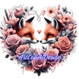 Tenerissime creature, cuore e volpi, volpi e amore, volpi per San Valentino, anche gli animali amano, con simpatici animali, JPEG di alta qualità