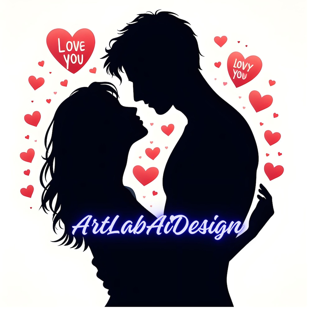 Clipart "valentine's Day, Silhouettes of in Love Couples" | Black and ...