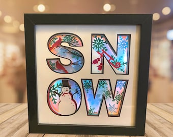 Snow Shadow Box with Lights | Winter Decoration | Snow Decoration | Wall Hanging | Shelf Decor | Mantle Display | Winter Wall Decor