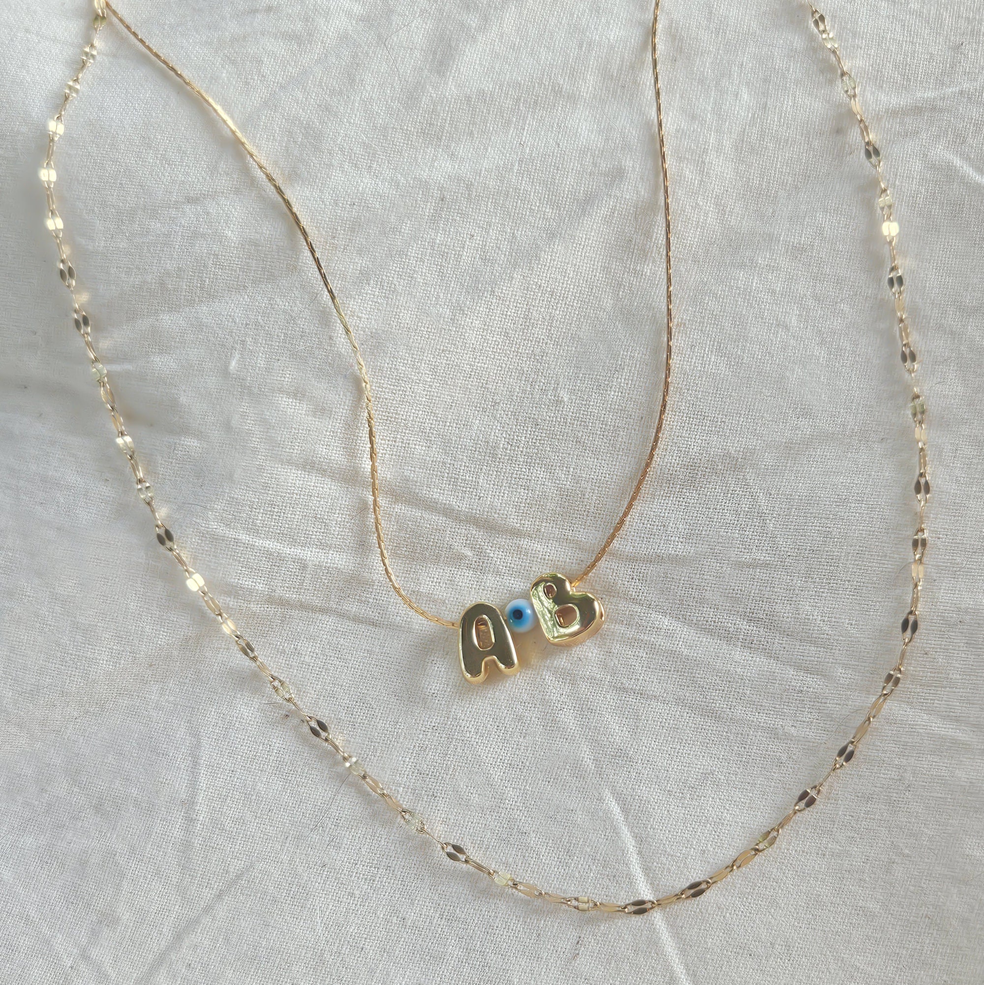 Silver Bubble Letter Necklace - Personalized 3D Design with Evil Eye Charm - Custom Name Necklace