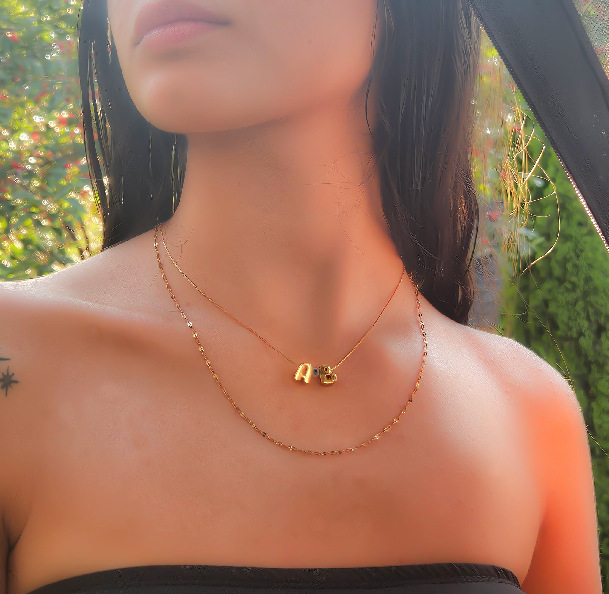 Silver Bubble Letter Necklace - Personalized 3D Design with Evil Eye Charm - Custom Name Necklace