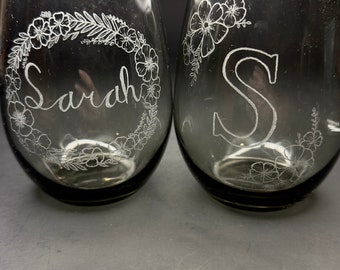 Custom Engraved Stemless Wine Glass | Bridesmaid Keepsake