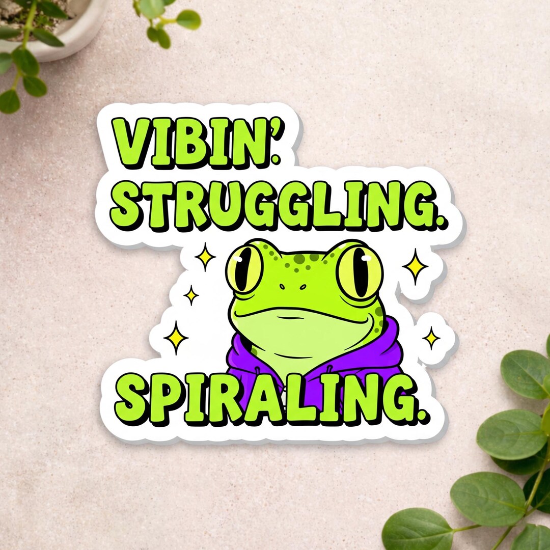 Vibin’ Struggling Spiraling – Funny Frog Sticker for Laptops, Water ...