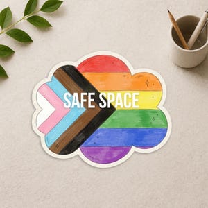 Safe Space Progress Pride Sticker - LGBTQ Inclusive Rainbow Decal - Pride Ally Gift For Teachers Schools Offices Laptops Bottles