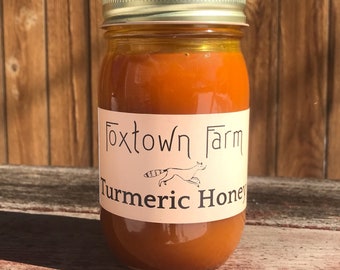 Turmeric Honey - Pours like a Syrup! - 15oz - Foxtown Farm Grown Turmeric