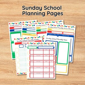 SANS MODIFICATION Feuilles de pages de planification de l'école du dimanche, organisation religieuse chrétienne, organisation d'un événement annuel hebdomadaire, quotidien, imprimable