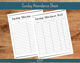 Sunday School Attendance Chart, Sign In Out,  Printable PDF Sunday School Attendance Sheet, Sunday School Materials Attendance Template