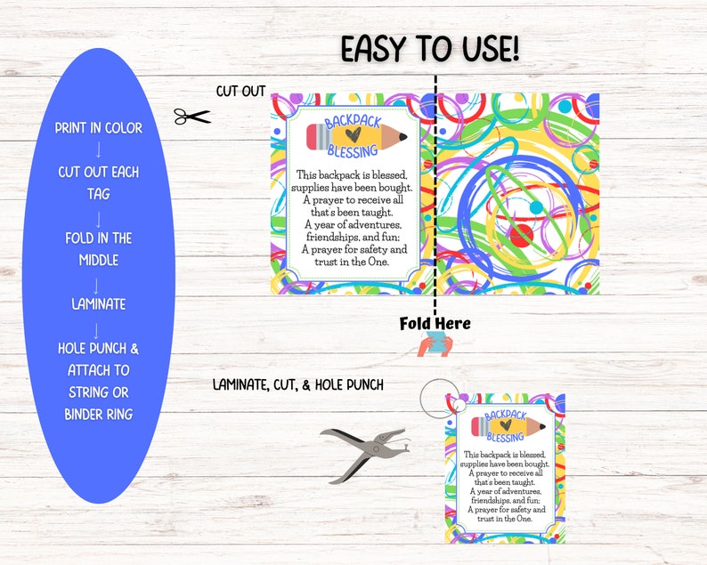 Blessing of the Backpack Tag, School Year Prayer Poem for Children