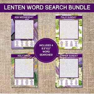 Lenten Word Search Bundle, Religious Christian Game, Silent Activity, Sunday School, Church, Printable, Ash, Palm, Holy Week, Easter