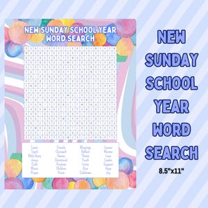 Christian Sunday School Word Search, Religious Christian Game Activity, Silent Activity, Sunday School, Church, Printable, New Year, Promote