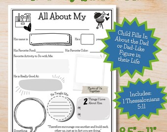 All About My Dad Christian Printable, Interview Questionnaire for Fathers Day Gift From Kids, Sunday School, Stepdad, Grandpa, Dad-Like