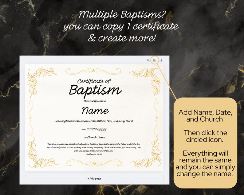 Editable Certificate of Baptism Template, Elegant, Fancy, Canva, Custom ...