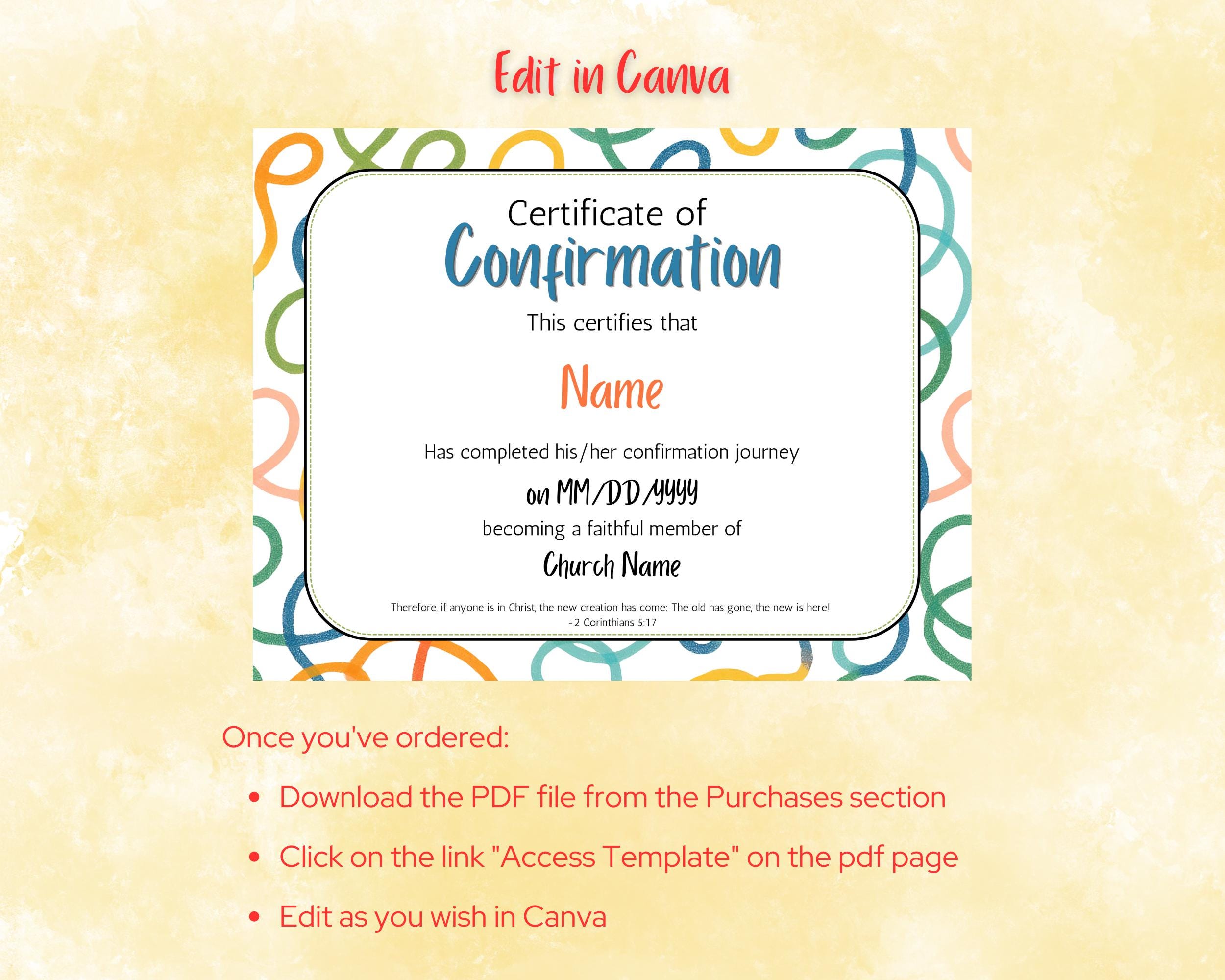 Editable Certificate of Confirmation Template, Printable, Canva, Custom ...