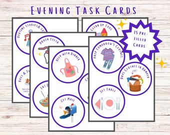 Kids Evening Nightly Responsibilities Cards, Printable Routine, Chore Chart, Checklist, Children's Night Time Task List, ODD, ADHD