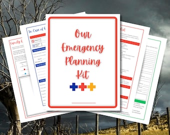 Carpeta de planificación de emergencias, páginas para planificador de emergencias, listas de verificación de seguridad en el hogar, evacuaciones, kit de emergencia para automóviles, primeros auxilios, imprimible