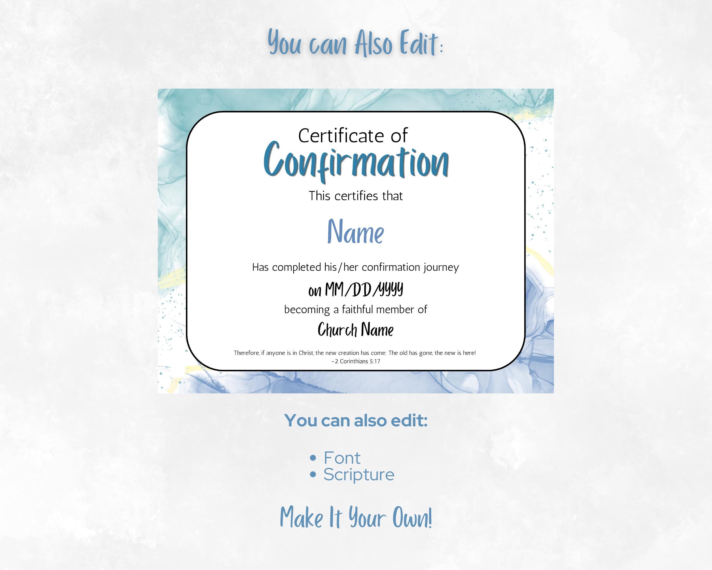 Editable Certificate of Confirmation Template, Printable, Canva, Custom ...