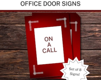 Office Signs for Door, Out of Office, On a Call, Printable, Office Gifts, Cubicle Sign, Desk Sign, Coworker Employee Office Decor, Red