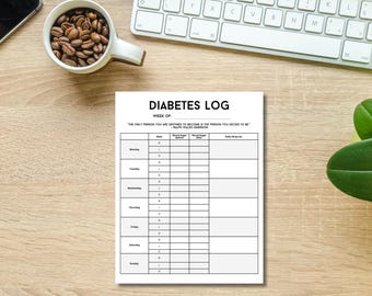 Minimalist Diabetes Log, Weekly Diabetes Tracker, Daily Blood Sugar Log at Home, Blood Sugar Planner,  Diabetes Log, Simple, Easy, Printable