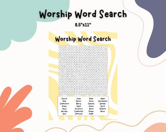 Pesquisa de palavras de adoração cristã, atividade de jogo cristão religioso, atividade silenciosa, escola dominical, igreja, para impressão, bolsa ocupada para crianças