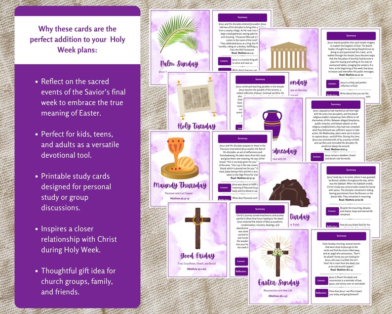 Holy Week Study Cards, Printable Easter Story, Easter Advent Study Devotional, Easter Scripture Cards, Holy Week Printable, Countdown image 2