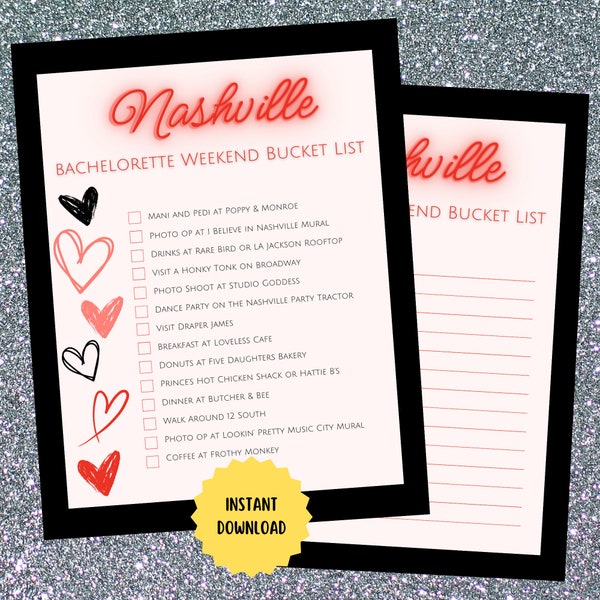 Nashville Bachelorette Weekend Bucket List, Girls Trip, Girls Weekend Away, Nash Vegas, Music City, Bridesmaid Maid of Honor, Scavenger Hunt