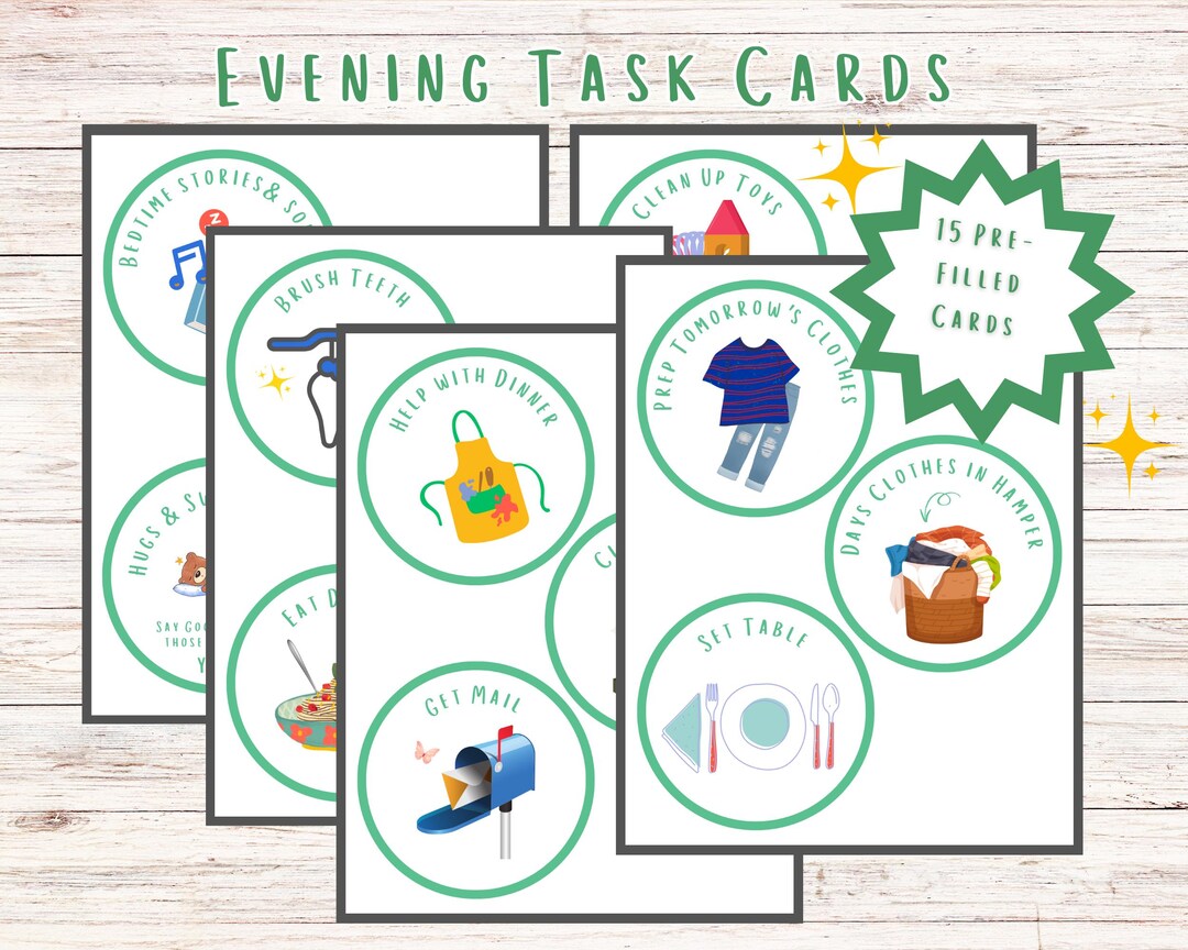 Night Task List Kids Evening Nightly Responsibilities Cards, Printable Routine, Chore ...