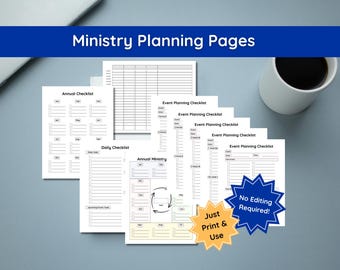 NO EDIT Church Ministry Planning Pages Sheets, Religious Christian Organizing, Organize Weekly Yearly Event Daily, Minister Leader Printable