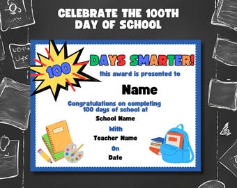 Editable 100 Days of School Certificate Printable, Canva