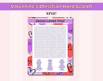 Christian Church Valentine&#39;s Day Word Search, Religious Game Activity, Silent Activity, Sunday School, Church, Printable, Jesus Love