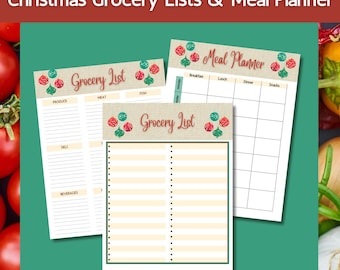 Christmas Grocery List, Grocery Planner, Weekly Meal Planner, Instant Download, Printable, December Christmas  Design, Shopping Planner