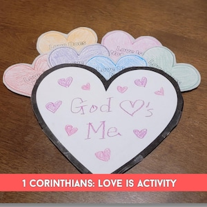 Valentinstag Bibel Craft Printable, Malseiten für Kinder, Sonntagsschule, Schrift Vers 1 Korinther 13, Valentinstag DIY Karte Christian